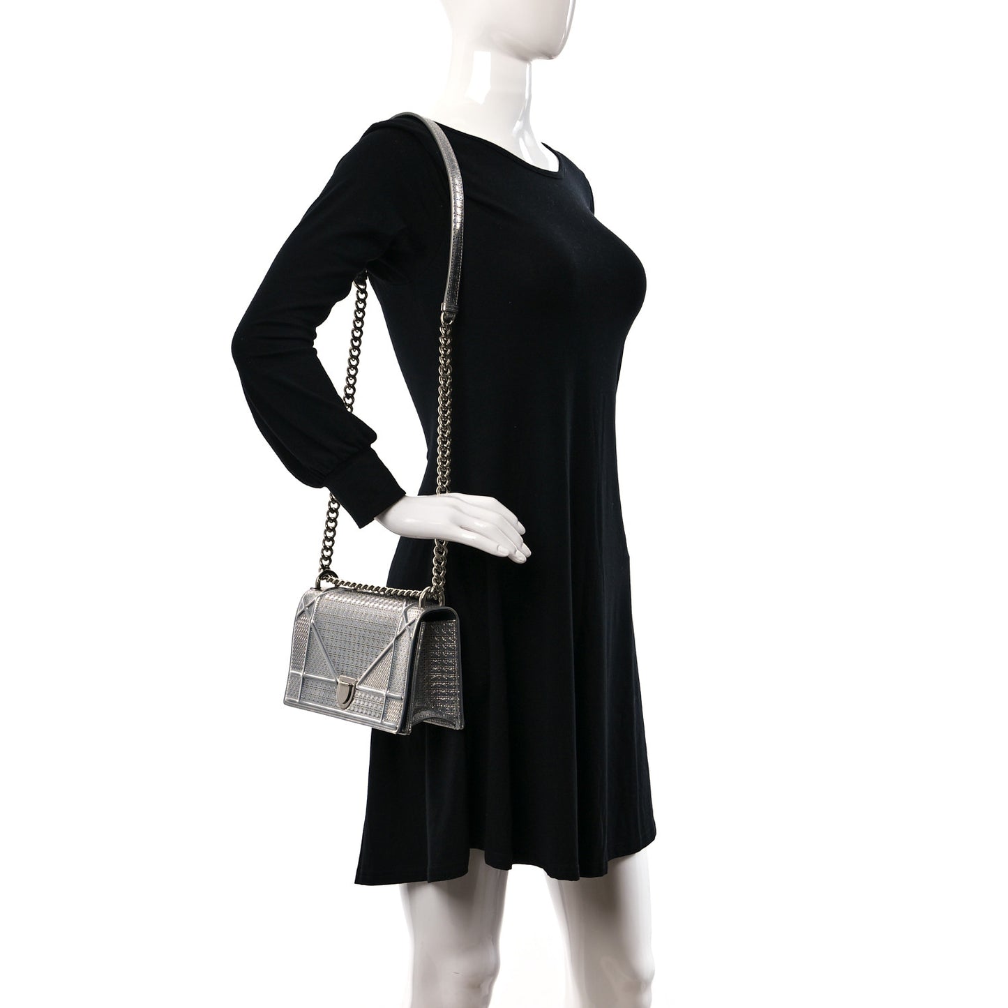 Metallic Patent Micro-Cannage Medium Diorama Flap Bag Silver