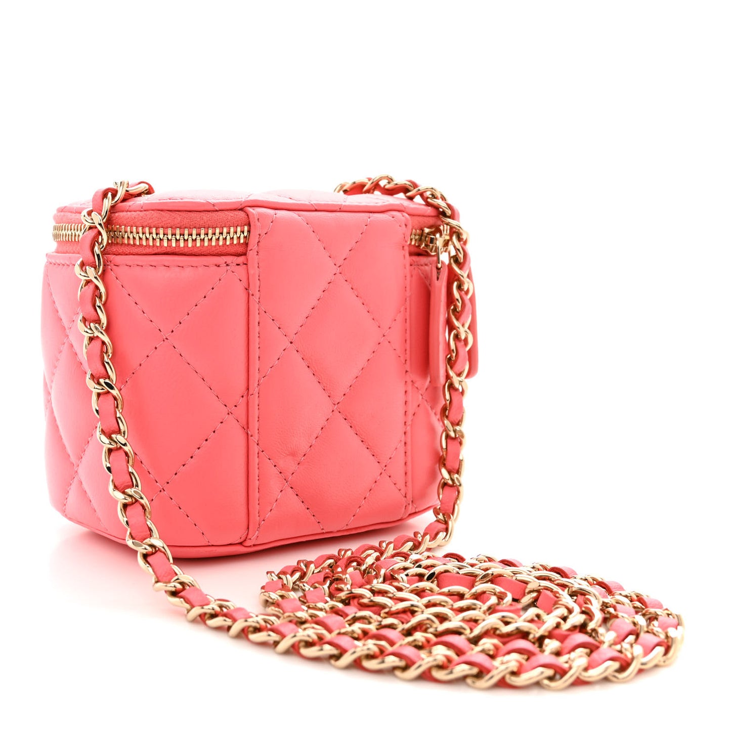 Lambskin Quilted Mini Vanity Case With Chain Pink