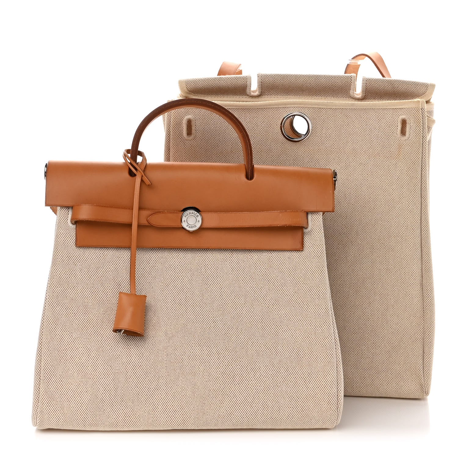 Hermes Toile Vache Calfskin Herbag 30 PM Backpack Natural 1 of 16