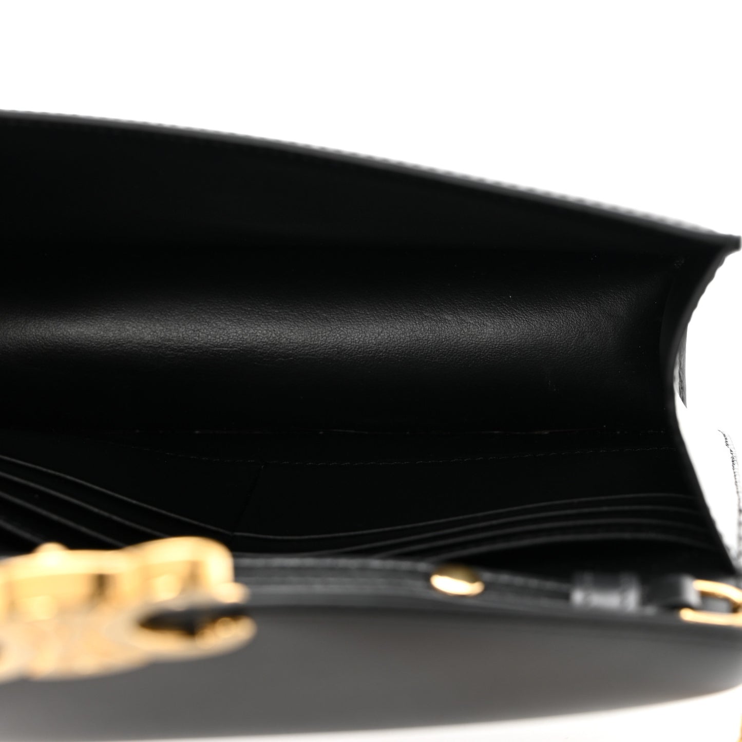 Shiny Calfskin Triomphe Margo Wallet on Chain Black