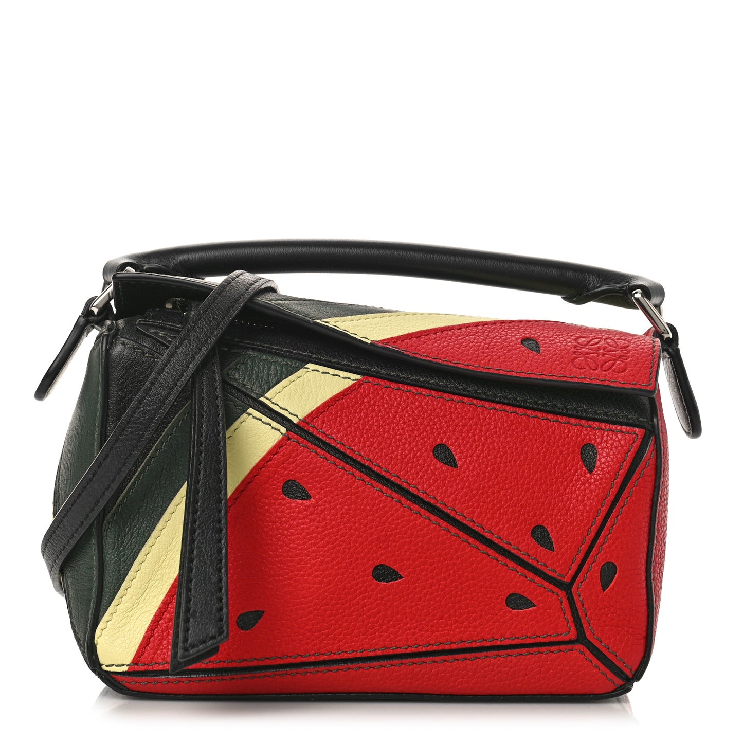 Calfskin Paula's Ibiza Watermelon Mini Puzzle Bag Black