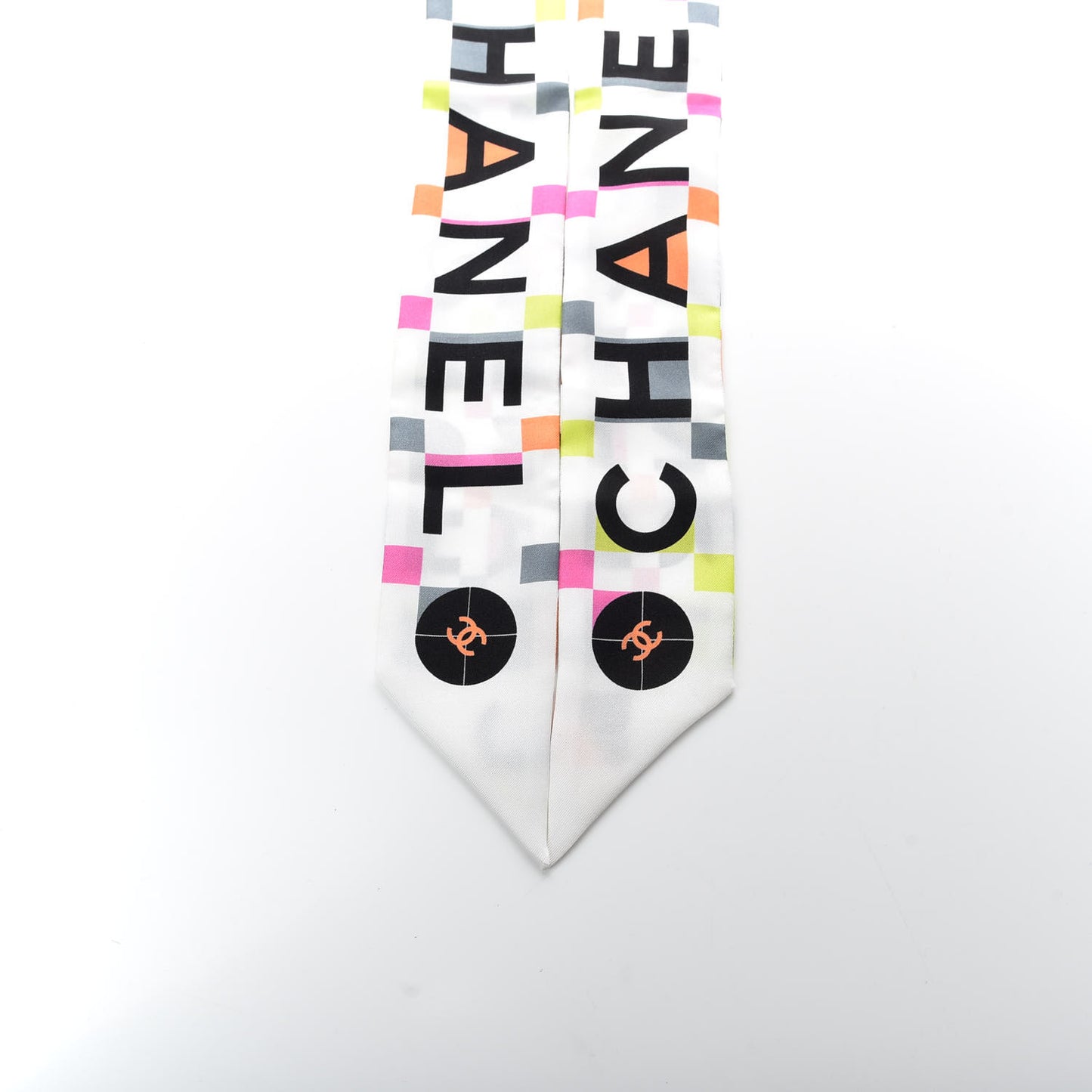 Silk Logo Slim Bandeau Scarf White Black Orange