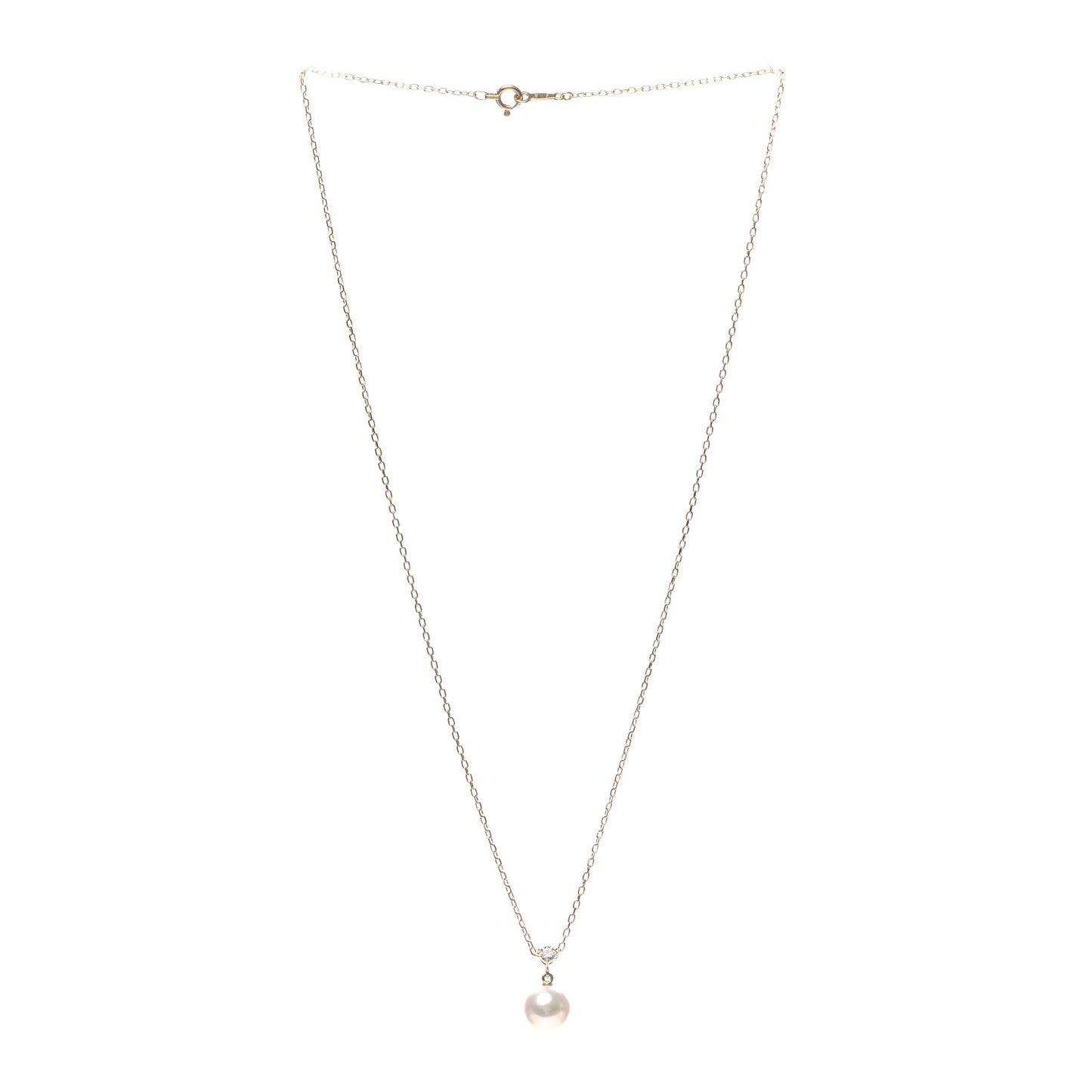 18K Yellow Gold Diamond Akoya Pearl 8mm Drop Pendant Necklace