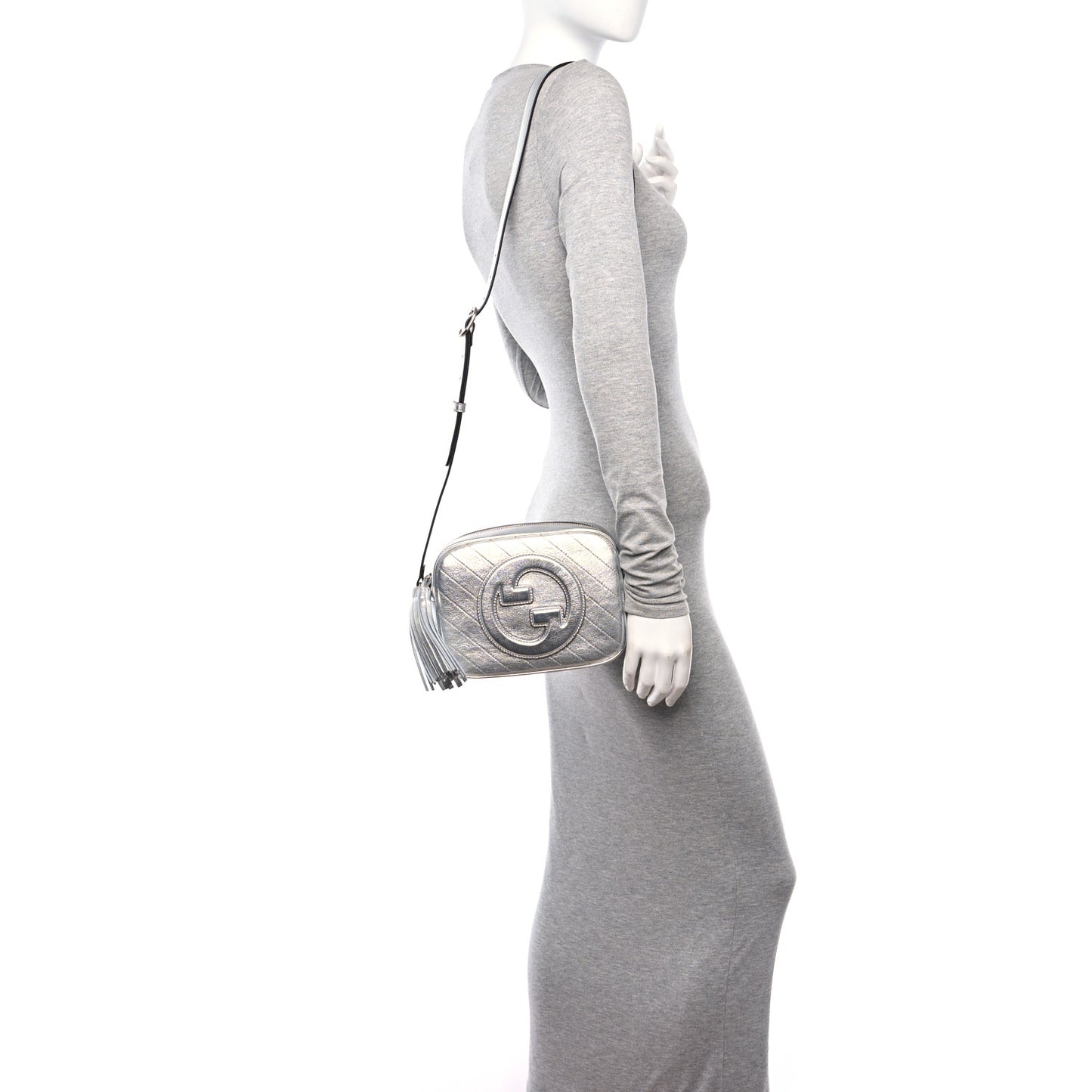 Metallic Sakai Be Green Calfskin Diagonal Stitched Small Blondie Shoulder Bag Silver