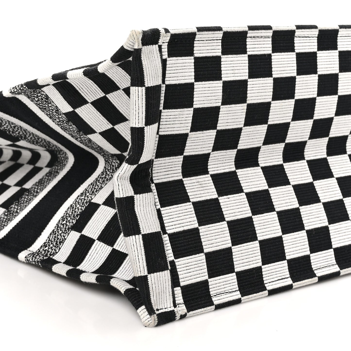Canvas Embroidered Checkered Book Tote Black White
