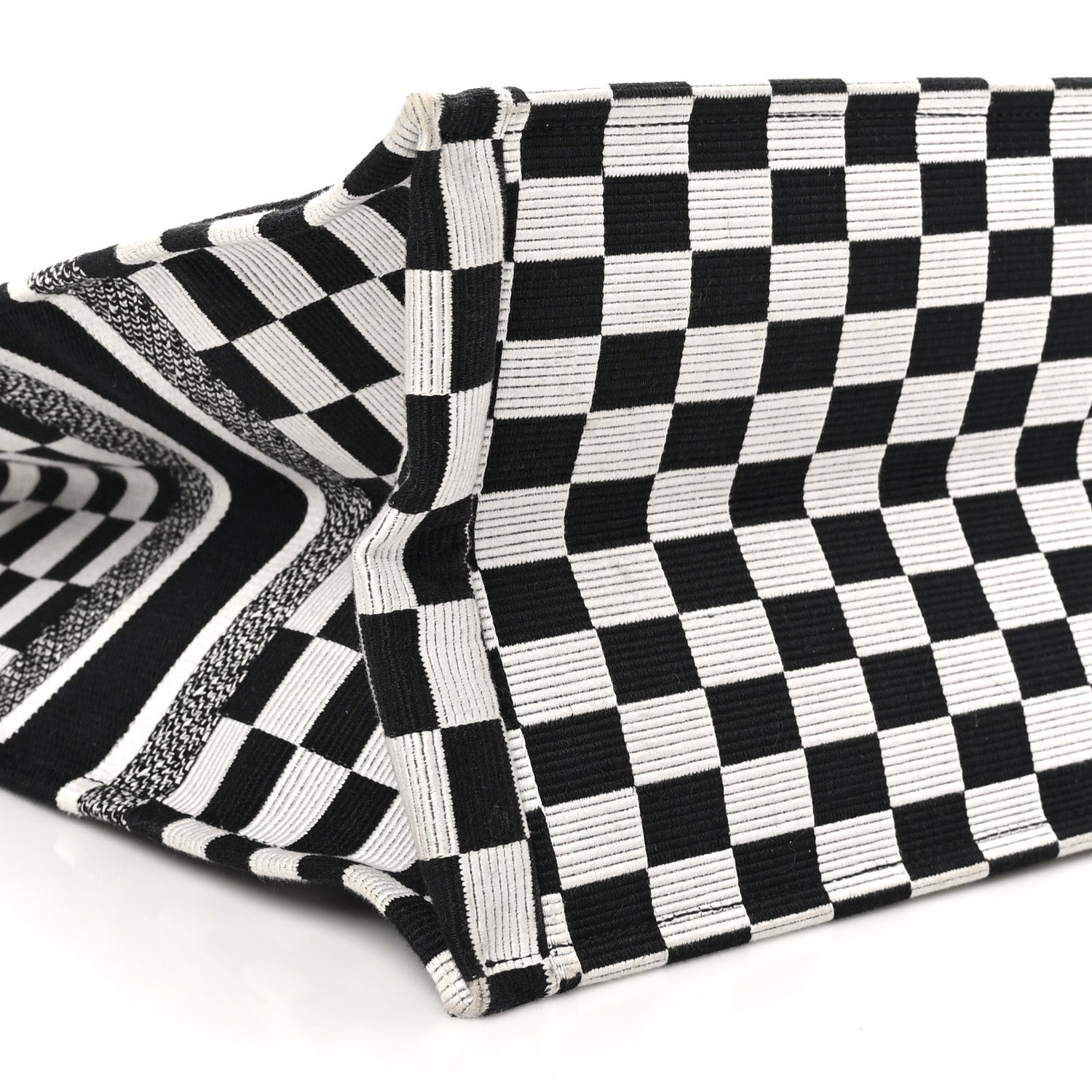 Christian Dior Canvas Embroidered Checkered Book Tote Black White 9 of 10