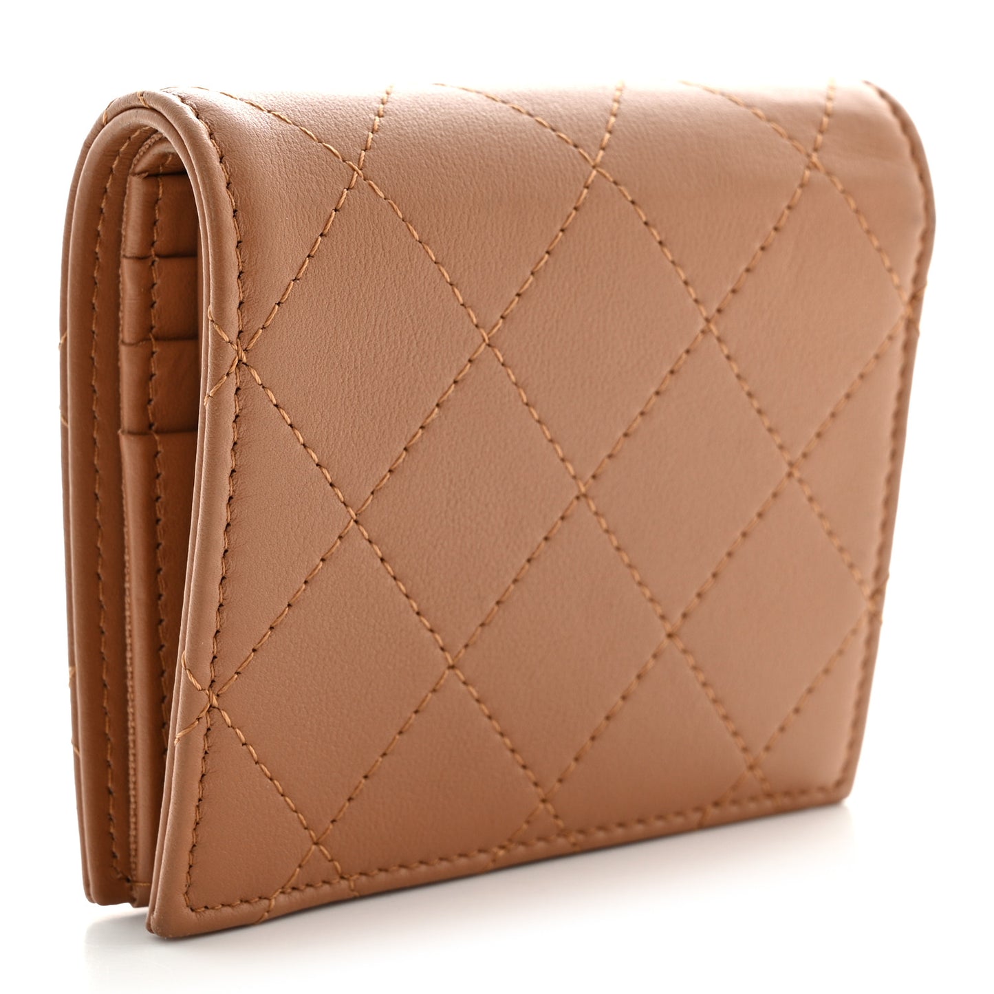 Calfskin Quilted Compact Bifold Wallet Pink