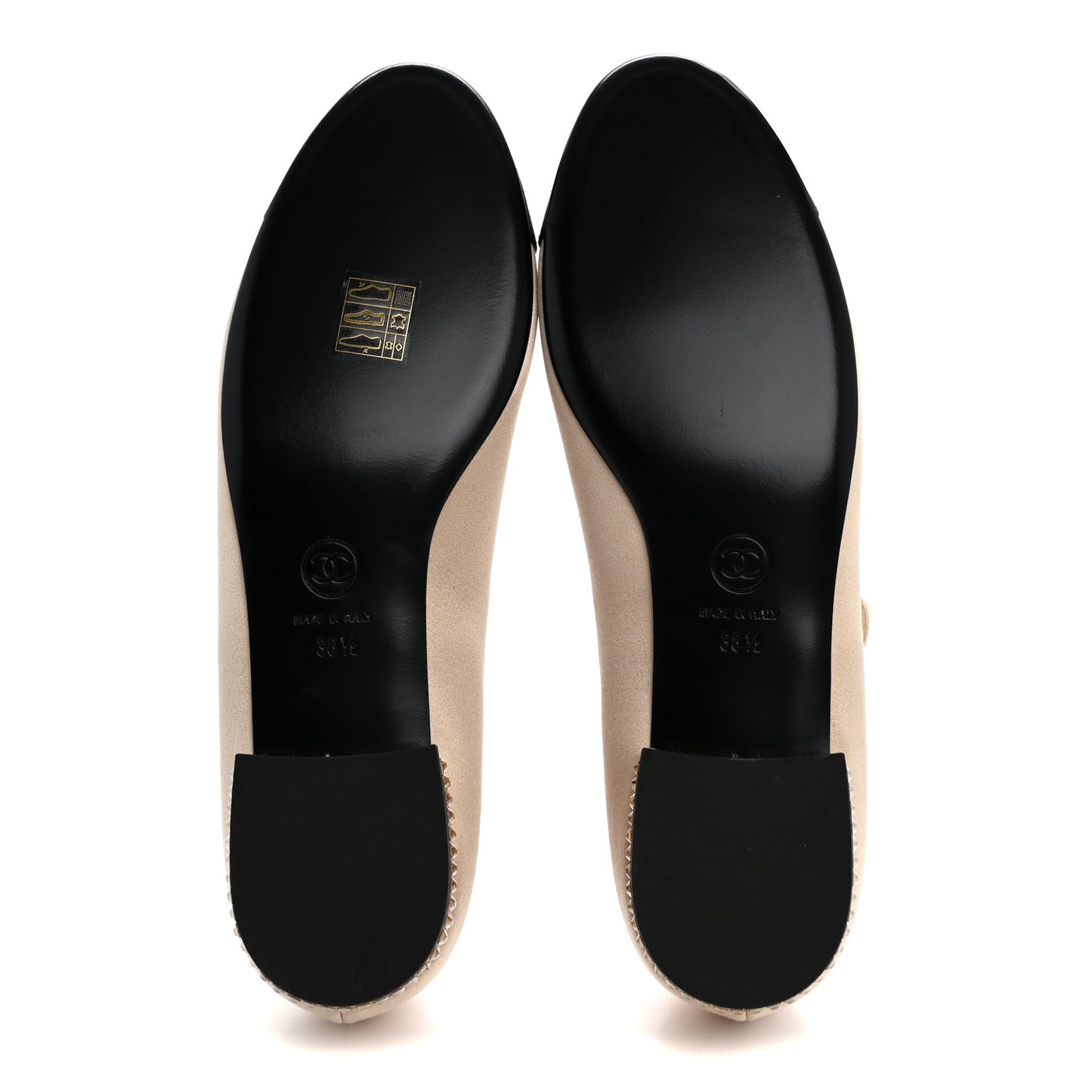 Strass Satin Grosgrain Mary Jane Flats 38.5 Beige Black