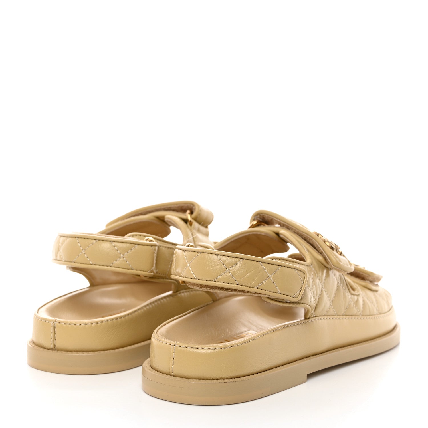 Chanel Crumpled Shiny Lambskin Velcro Dad Sandals 37.5 Beige 5 of 9