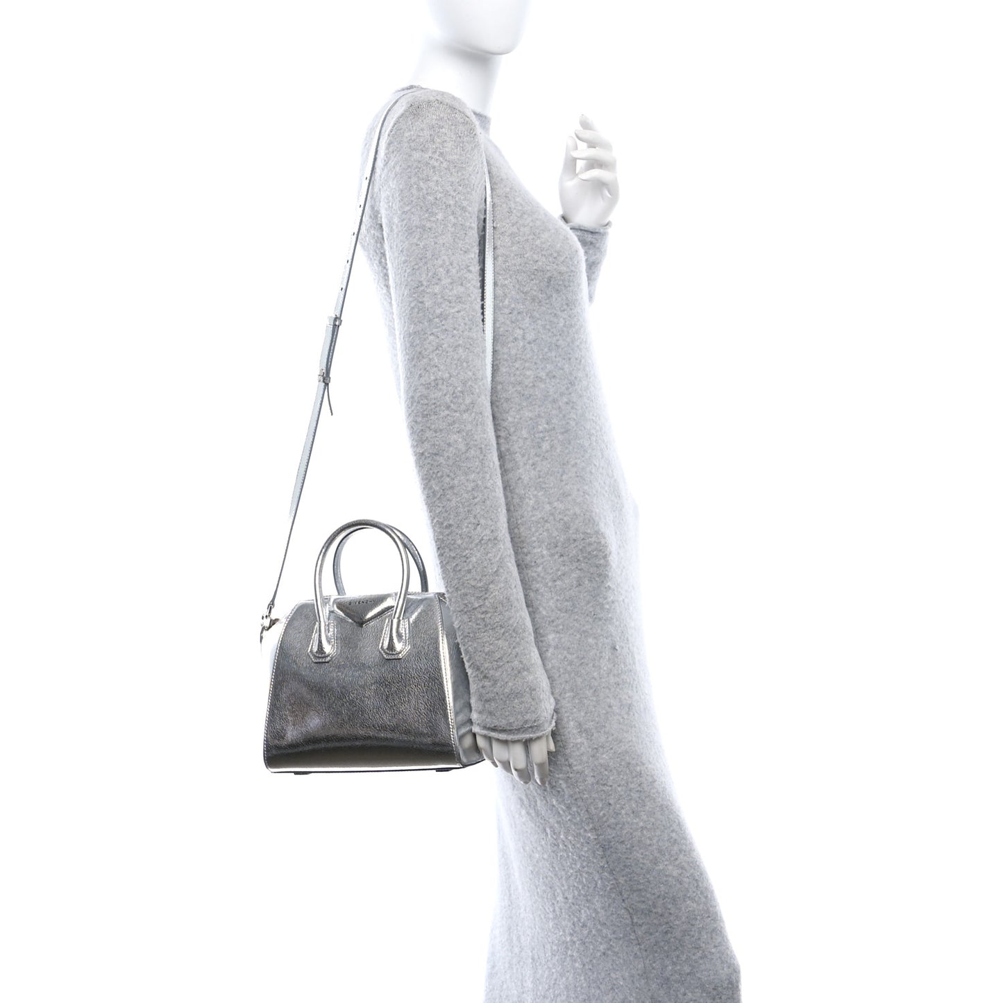 Metallic Sugar Goatskin Mini Antigona Silver