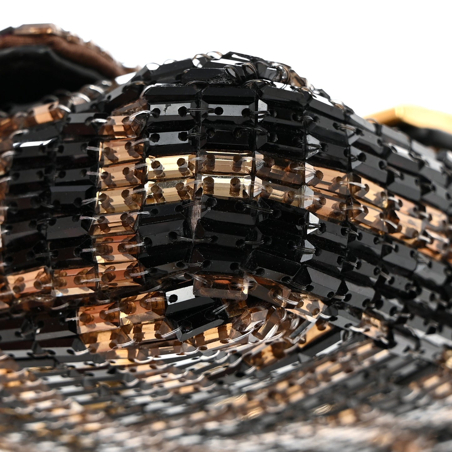 Crystal Vitello King FF Beaded Nano Baguette Charm Moro Black