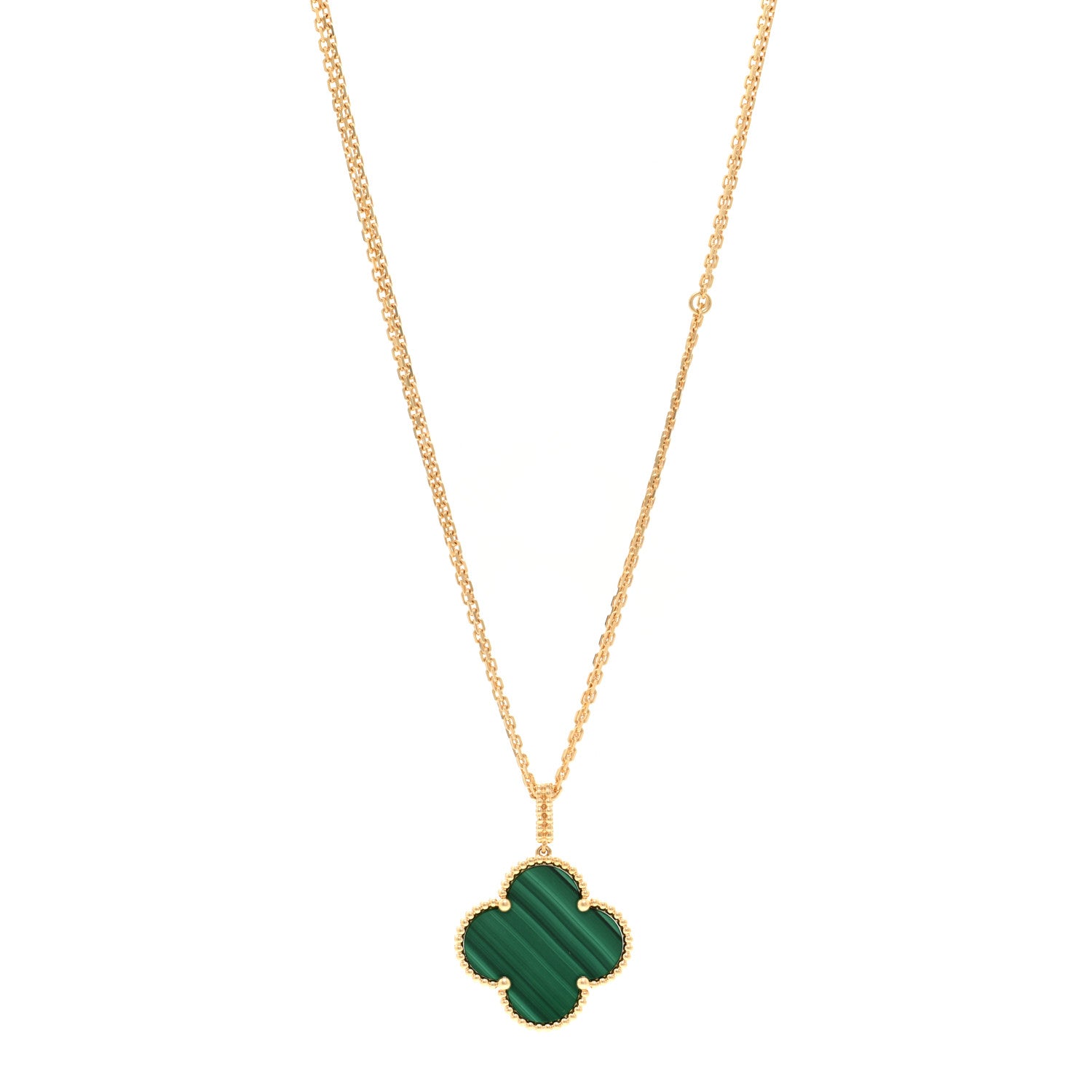 Van Cleef & Arpels 18K Yellow Gold Malachite Magic Alhambra Pendant Necklace 1 of 6