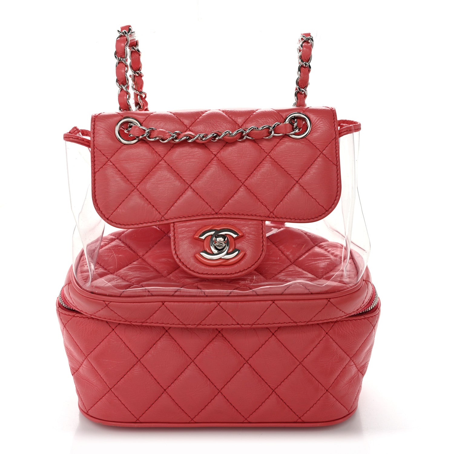 シャネル  リュック Chanel Crumpled Calfskin PVC Quilted Backpack Pink 1906777