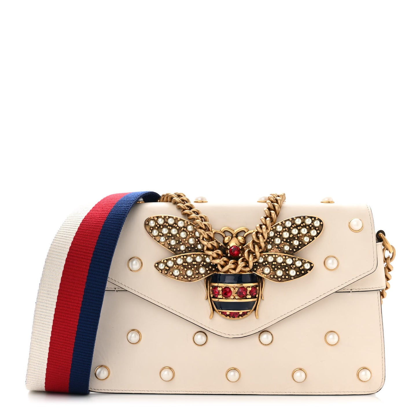 Nappa Pearl Studded Mini Queen Margaret Broadway Shoulder Bag Mystic White