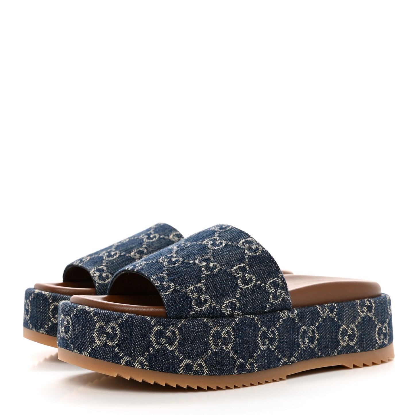 New Denim GG Monogram Angelina Platform 55mm Slide Sandals 36.5 Blue Tea