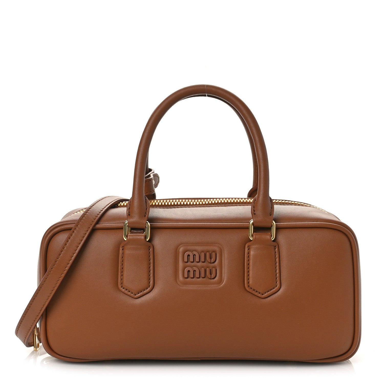 バッグ miu miu archive square leather hand bag Miu Miu Calfskin Arcadie Top Handle Bag Cognac 1333781 – FASHIONPHILE