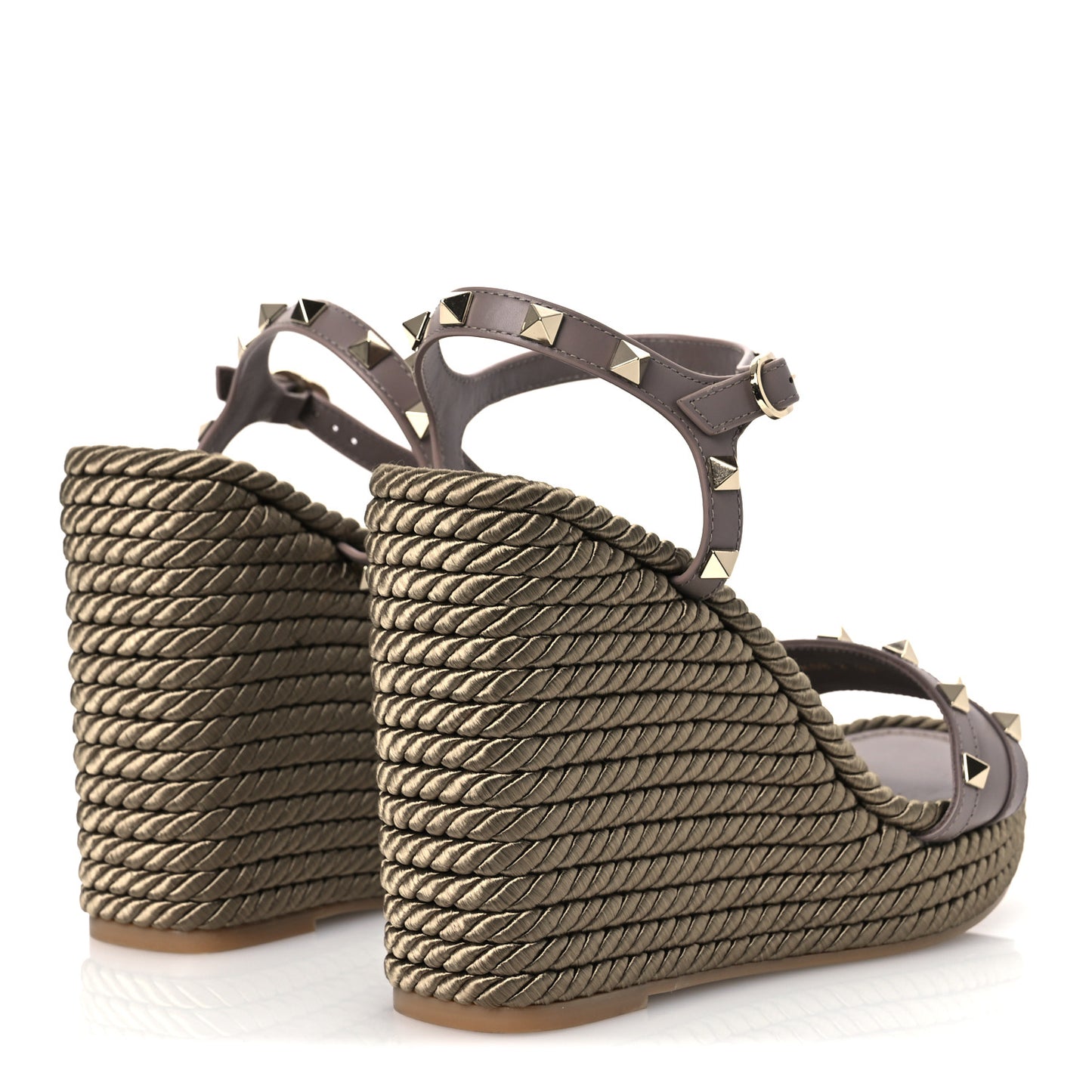 Silk Calfskin Rockstud Torchon Espadrille Wedge Sandals 39 Clay