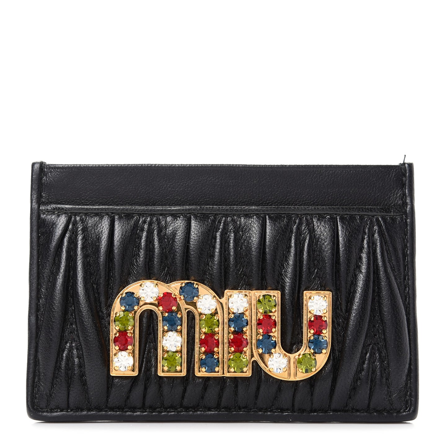 Nappa Matelasse Crystal Miu Card Case Black