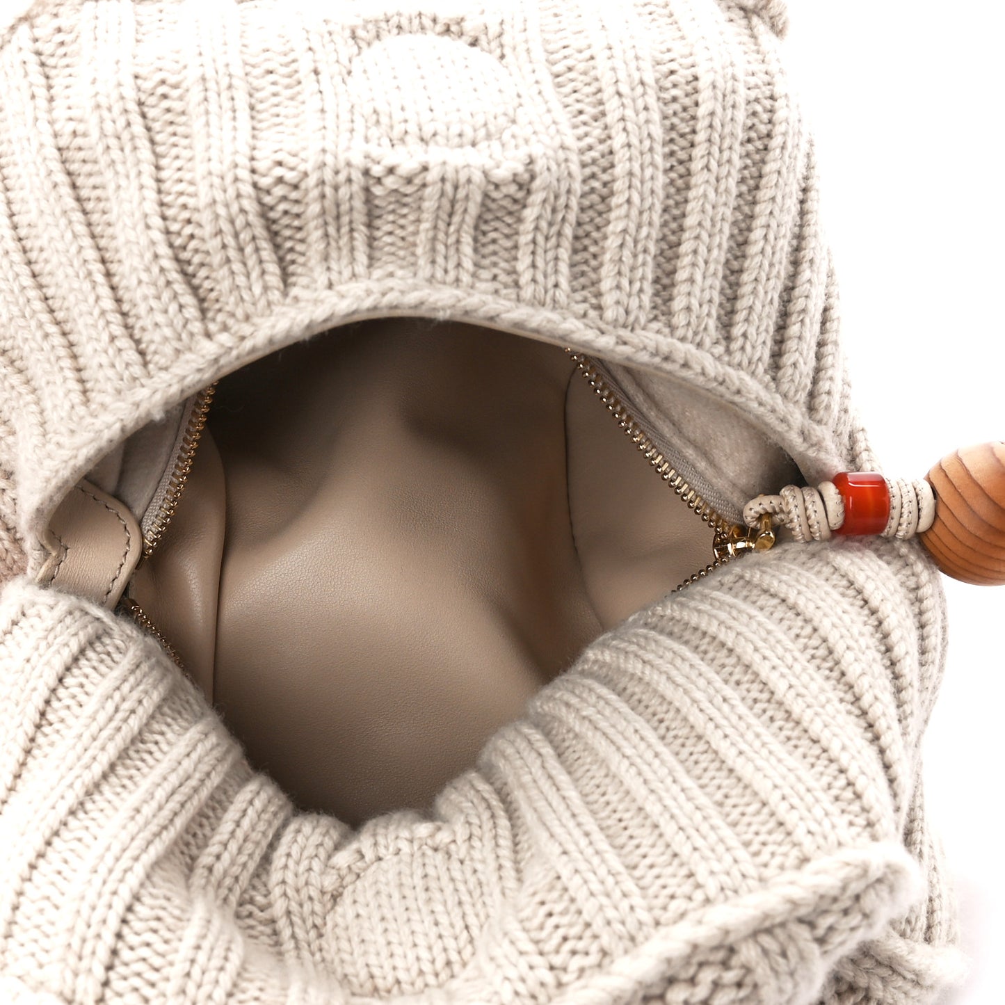 Cashmere Cable Knit Pontaccio Puffy Pouch Clutch Bag Beige