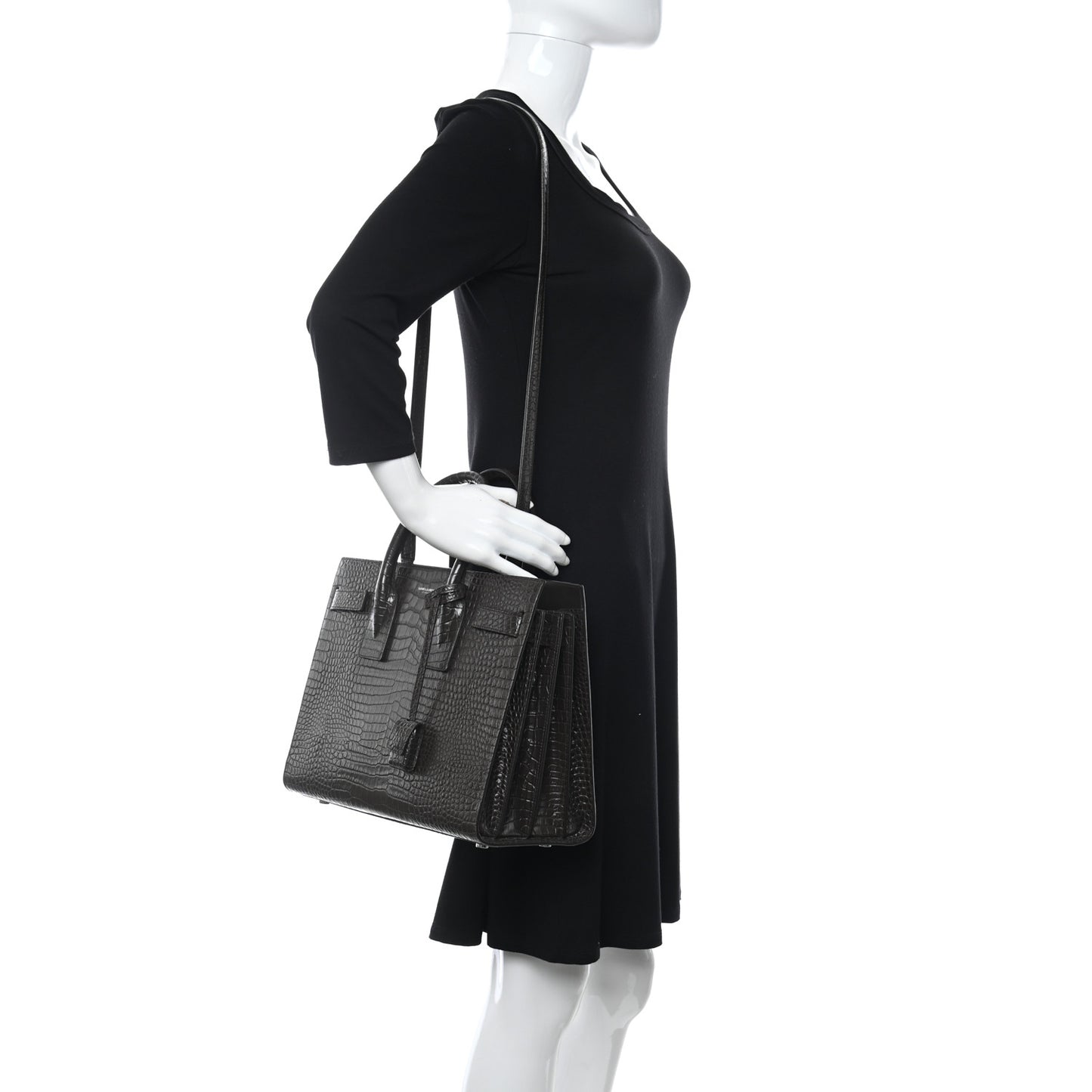 Calfskin Crocodile Embossed Small Sac De Jour Brown