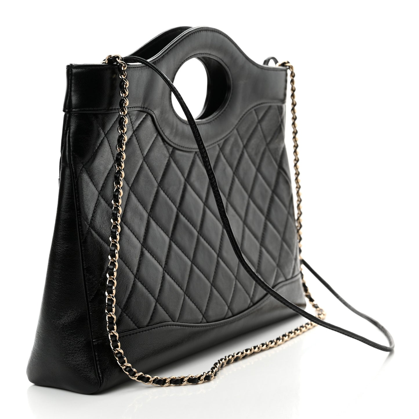 Shiny Lambskin Quilted 31 Shopping Bag Black