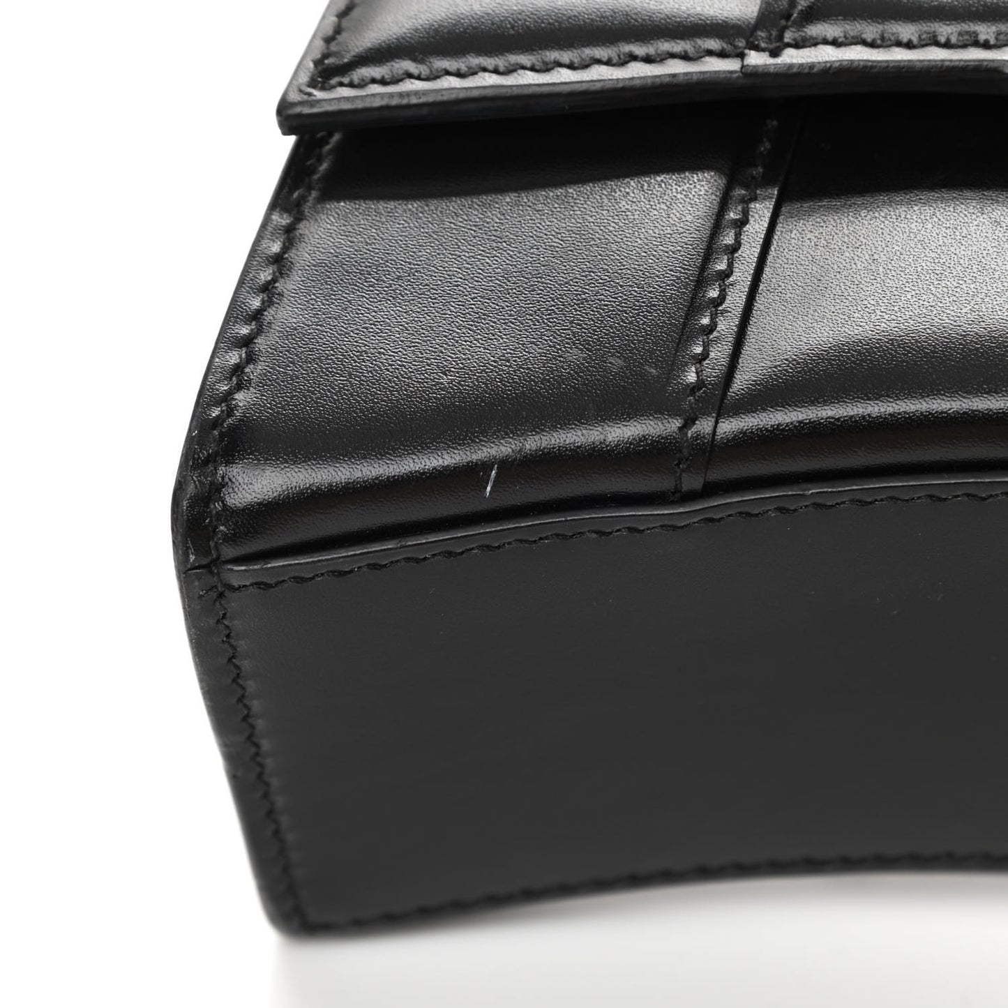 Shiny Box Calfskin Hourglass Top Handle Bag XS Black