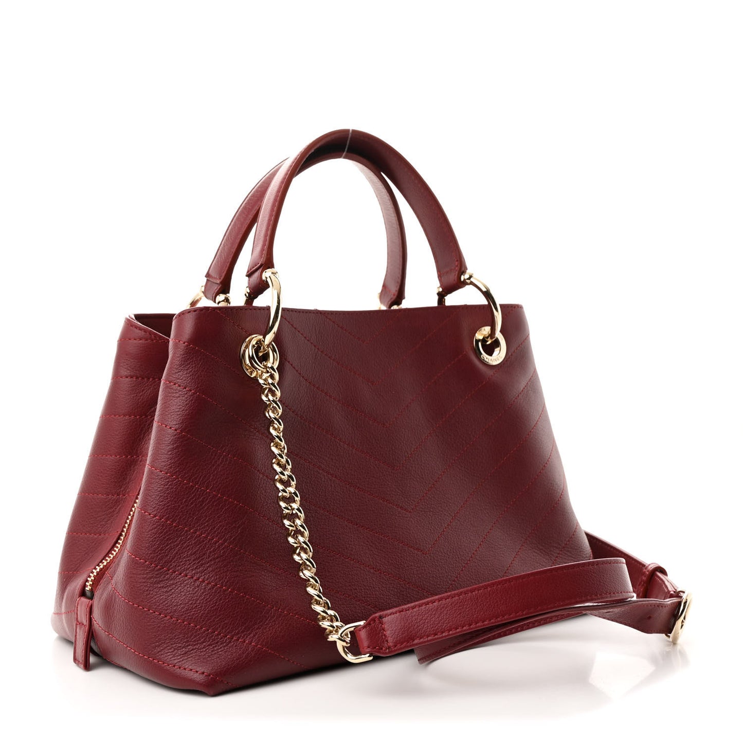 Calfskin Stitched Small Chevron Chic Shopping Bag Red
