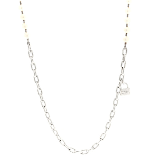 Sterling Silver Cultured Pearl HardWear Lock Necklace