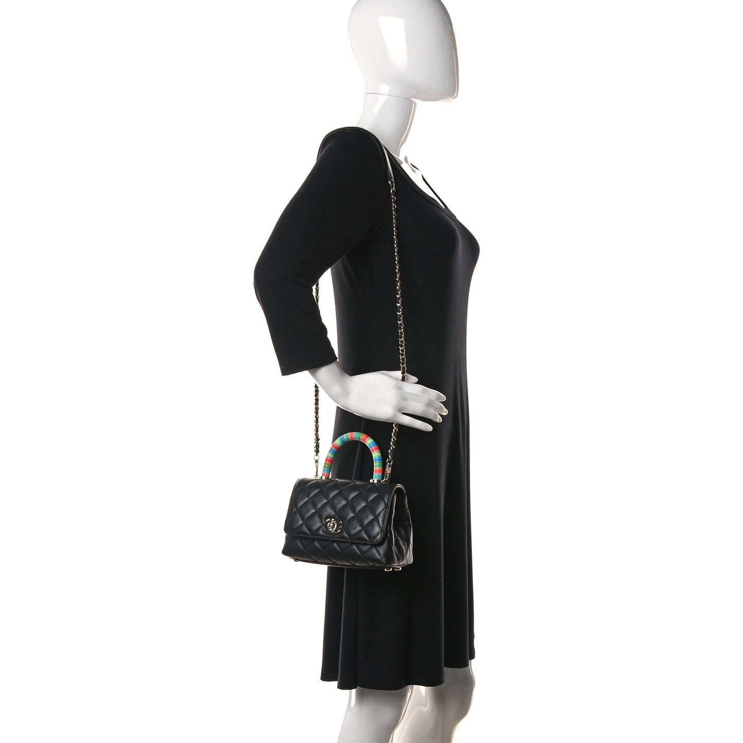 Goatskin Quilted Rainbow Extra Mini Coco Handle Flap Black