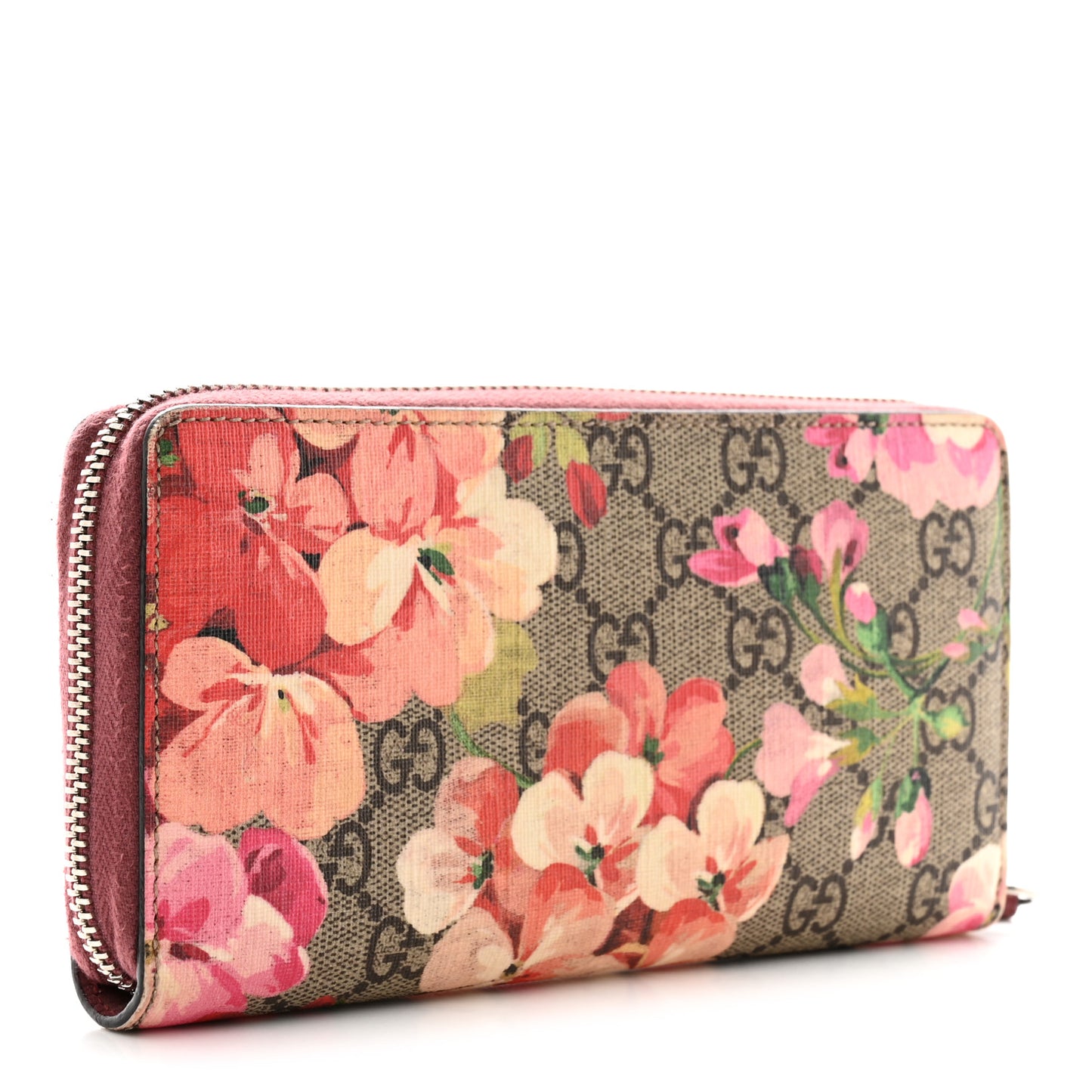 GG Supreme Monogram Blooms Zip Around Wallet Beige Multicolor Dry Rose