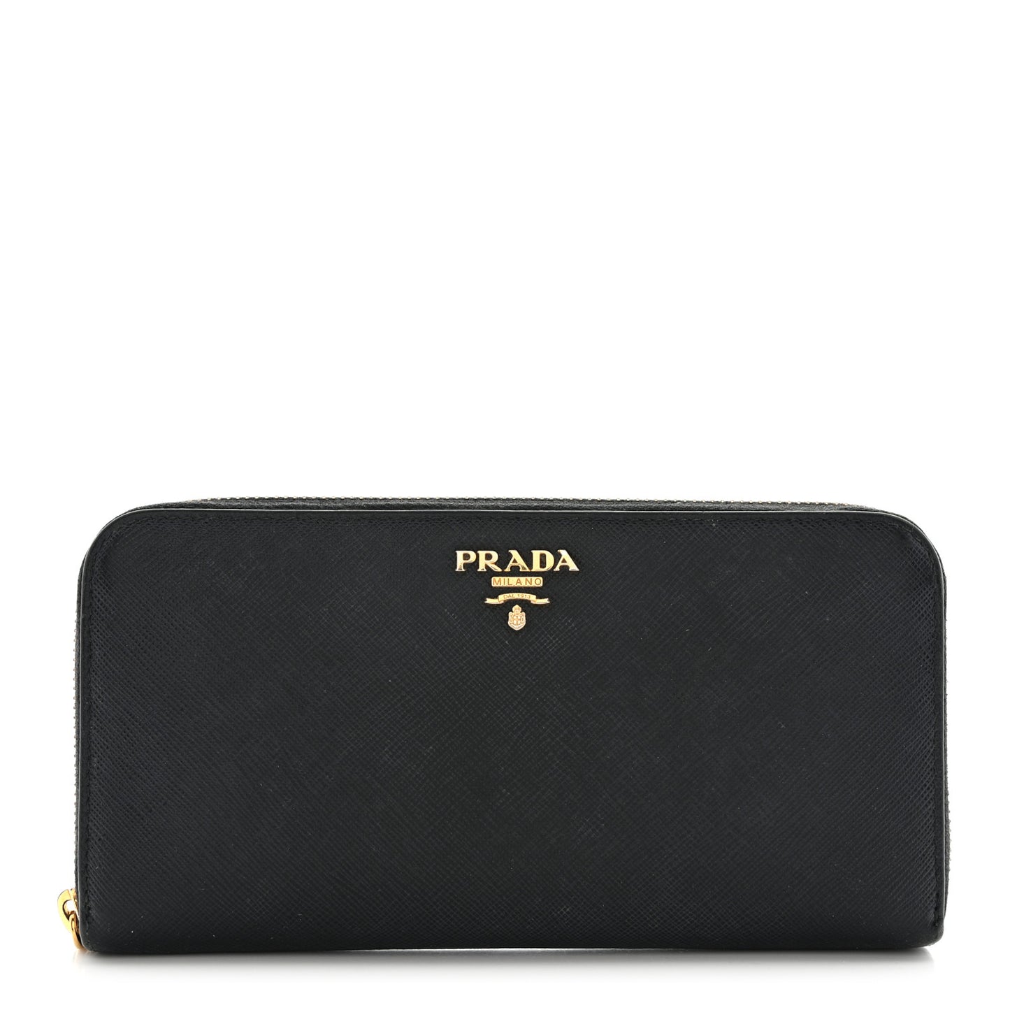 Saffiano Metal Zip Around Wallet Black