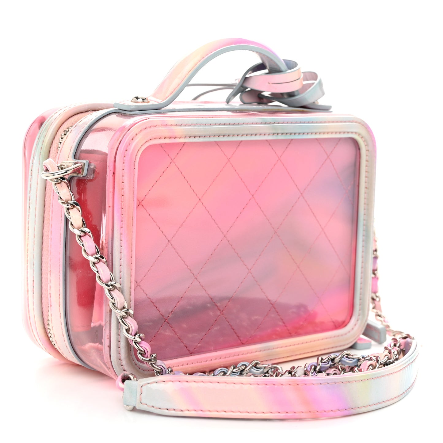 PVC Patent Calfskin Patent Lambskin Small CC Vanity Case Pink