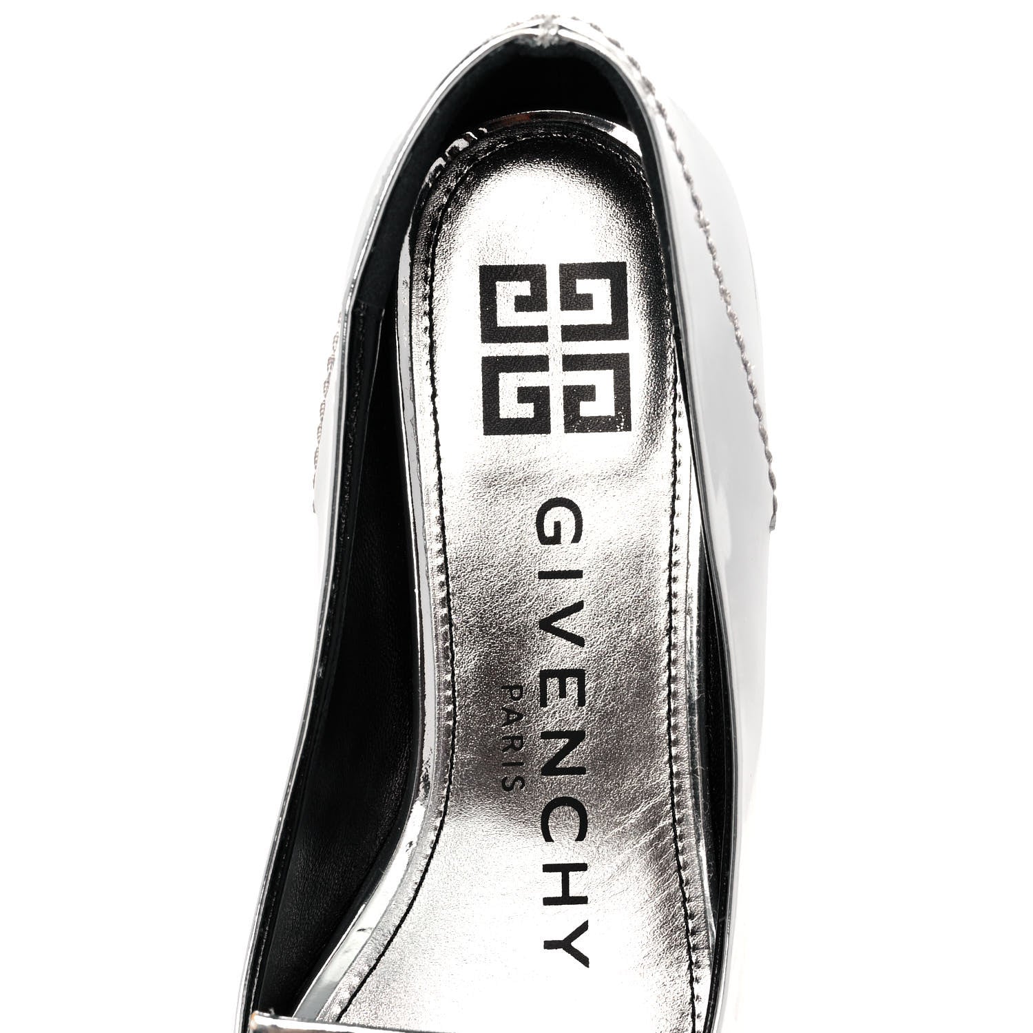 Givenchy Patent Calfskin Metallic Double G Mystic Loafers 36 Silver 7 of 9