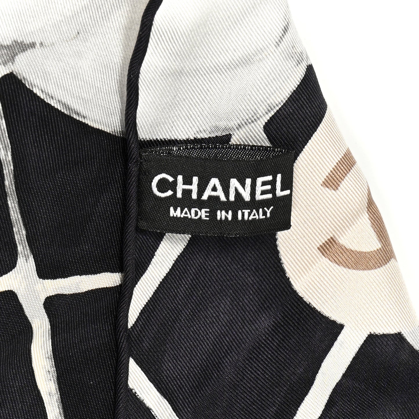 Silk Camellia CC Square Scarf Black