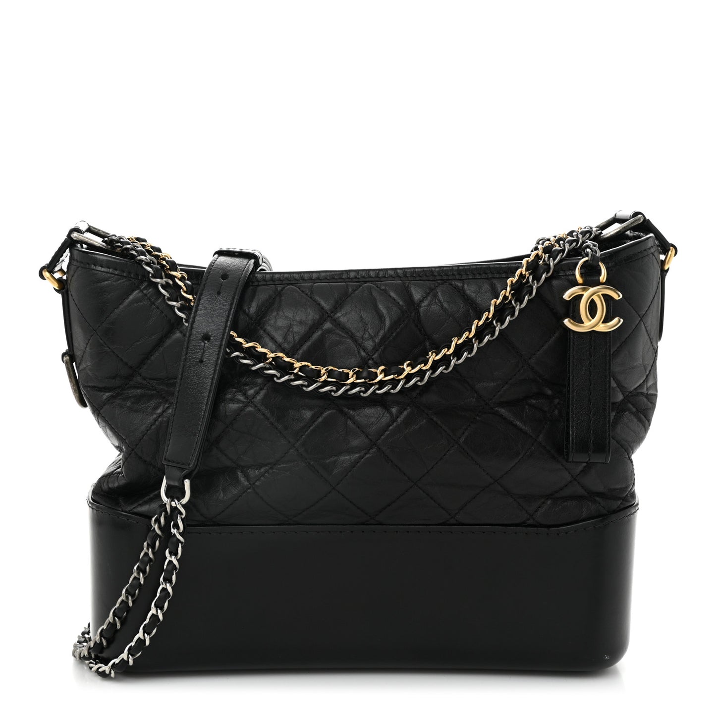 Aged Calfskin Quilted Medium Gabrielle Hobo Black