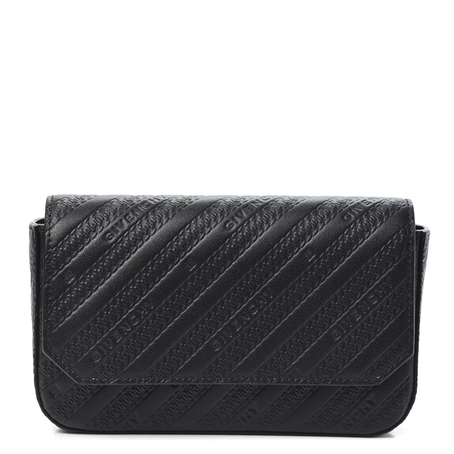 Calfskin Chain Embossed Bond Pouch with Chain Black