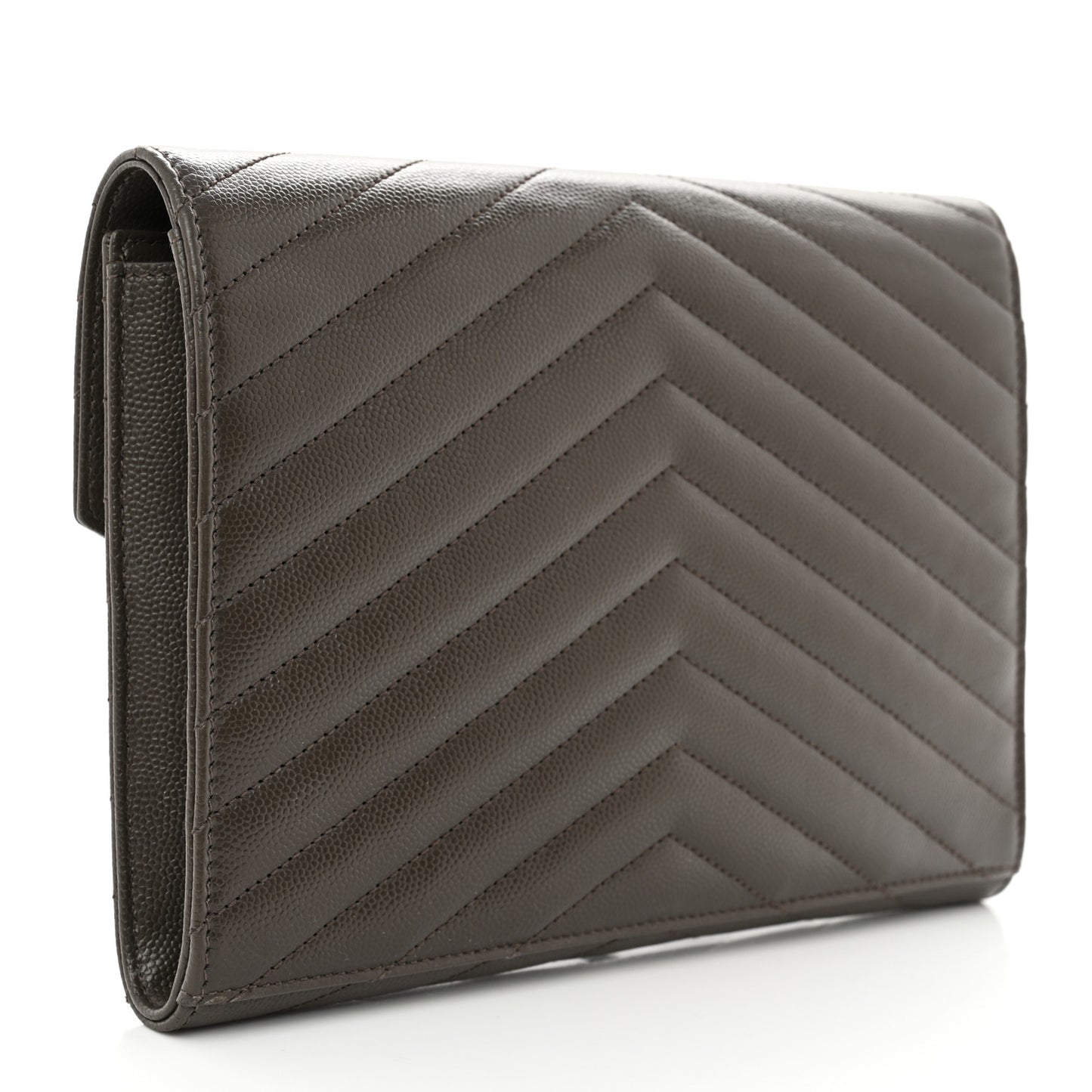 Grain De Poudre Matelasse Chevron Monogram Envelope Clutch Earth