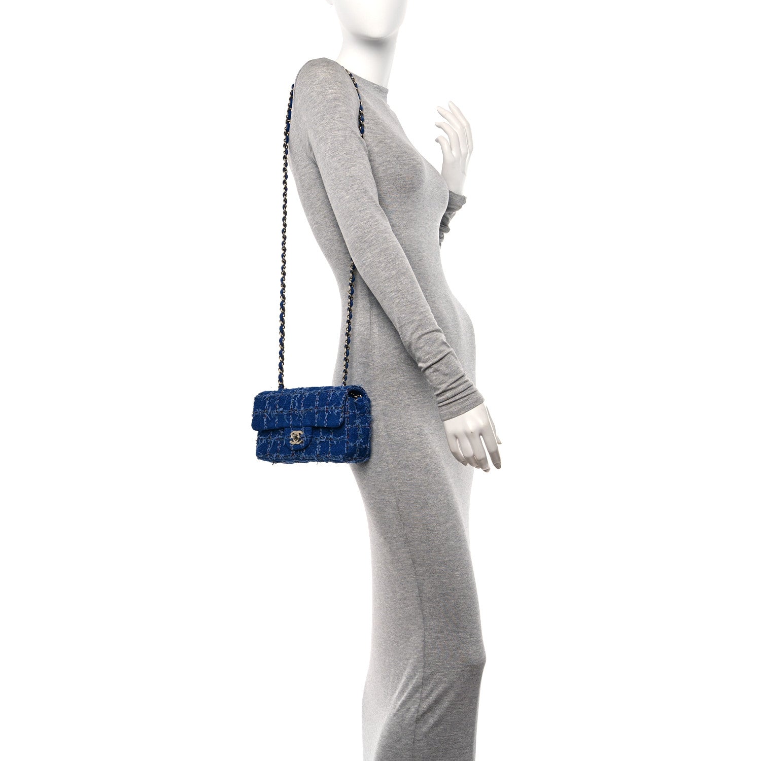 Chanel Tweed Quilted Mini Rectangular Flap Blue Red Khaki 2 of 12
