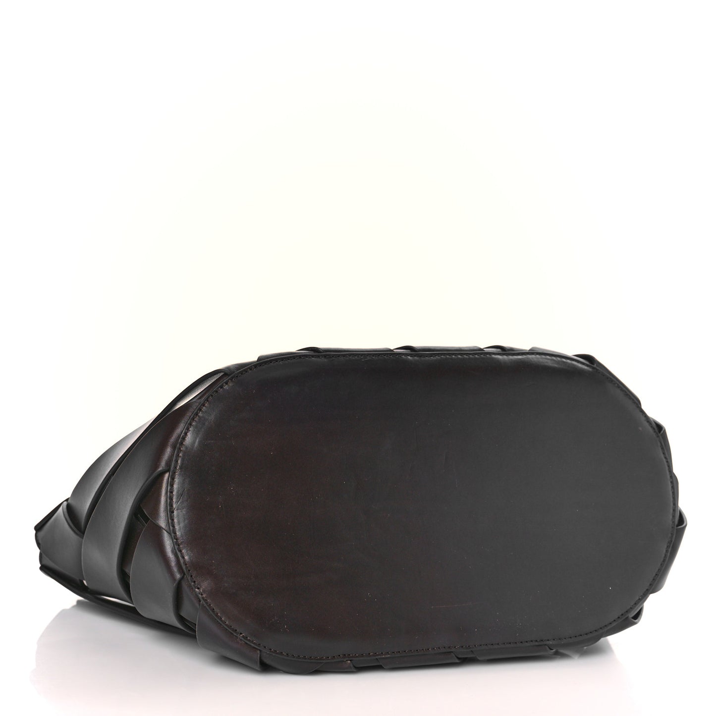 Calfskin V Woven Drawstring Tote Dark Brown