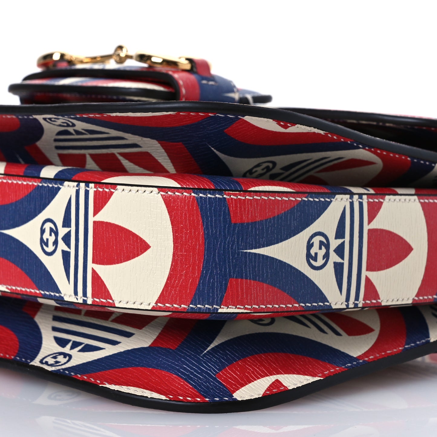 X ADIDAS Shangai Calfskin Web Trefoil Interlocking G Small Horsebit 1955 Shoulder Bag Red White Blue