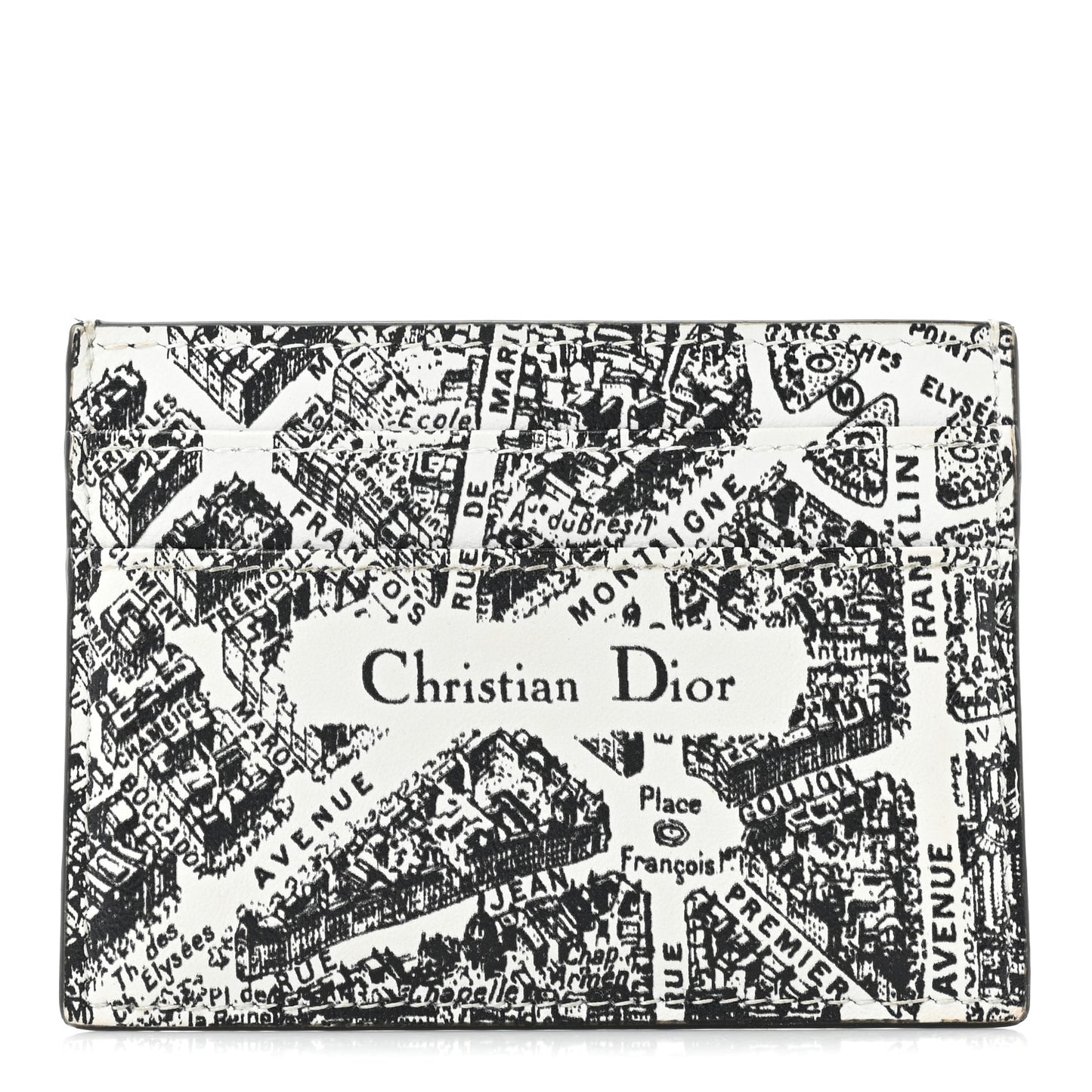Calfskin Plan De Paris Print Card Holder White Black
