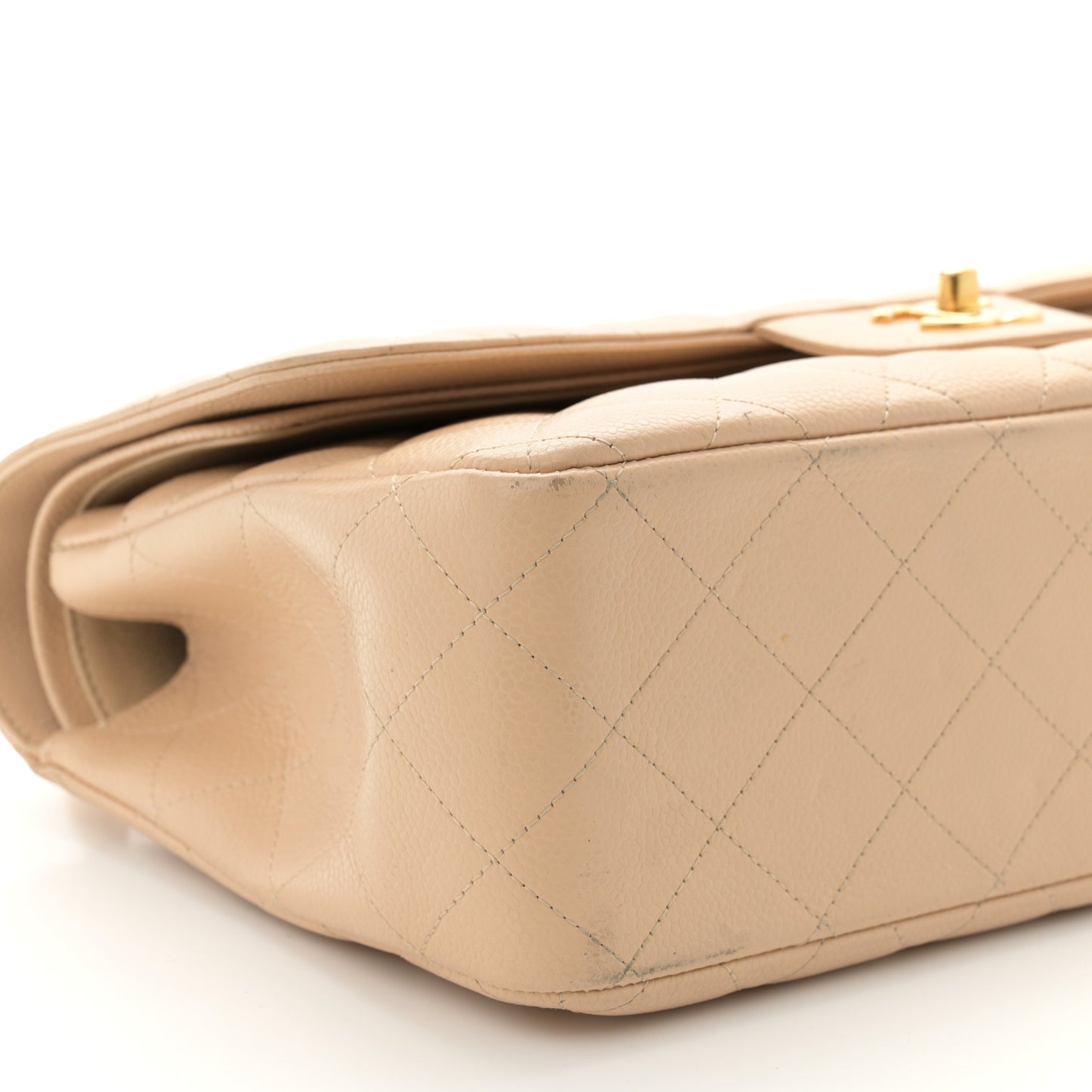 Caviar Quilted Jumbo Double Flap Beige Clair