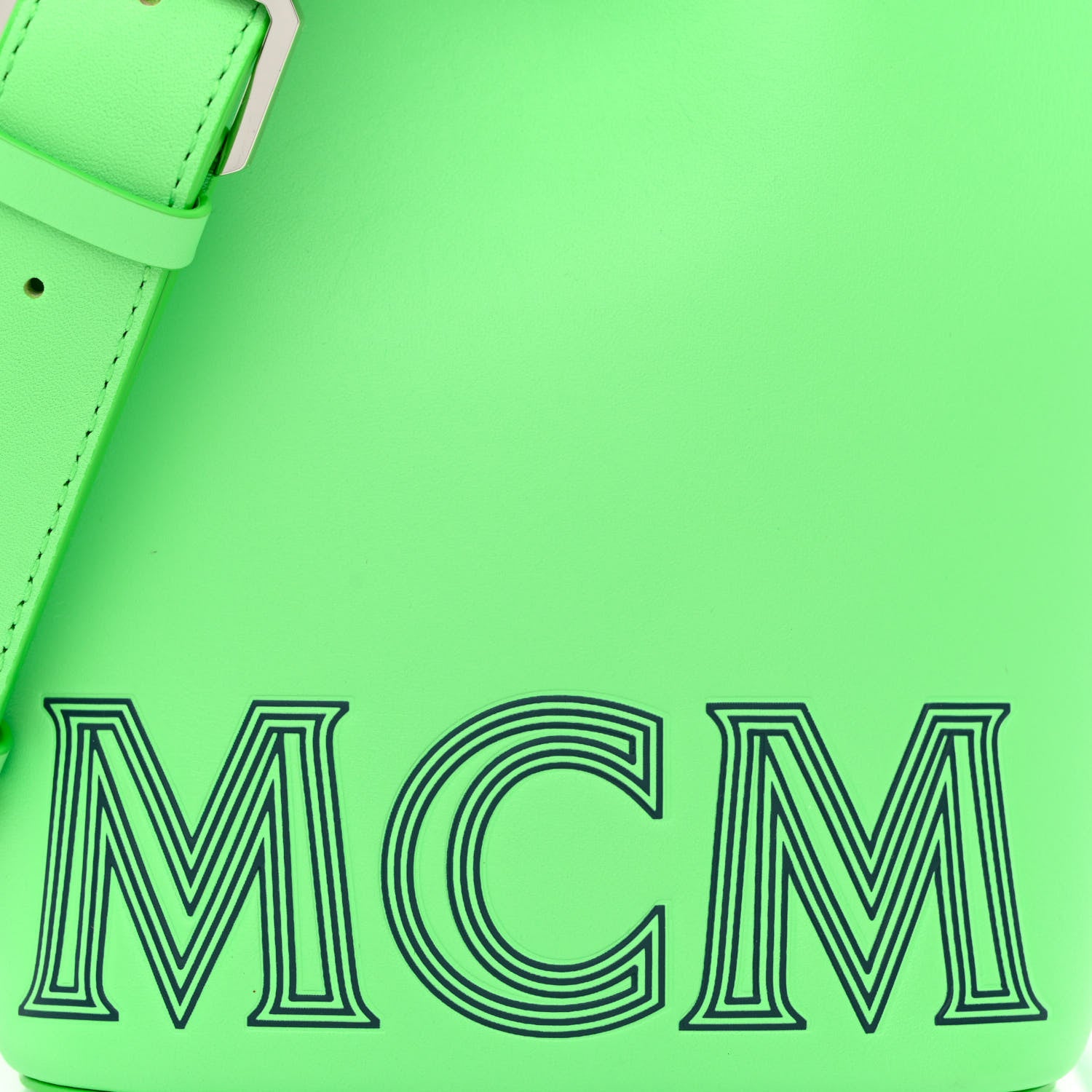 MCM Calfskin Drawstring Logo Bucket Bag Green 10 of 12