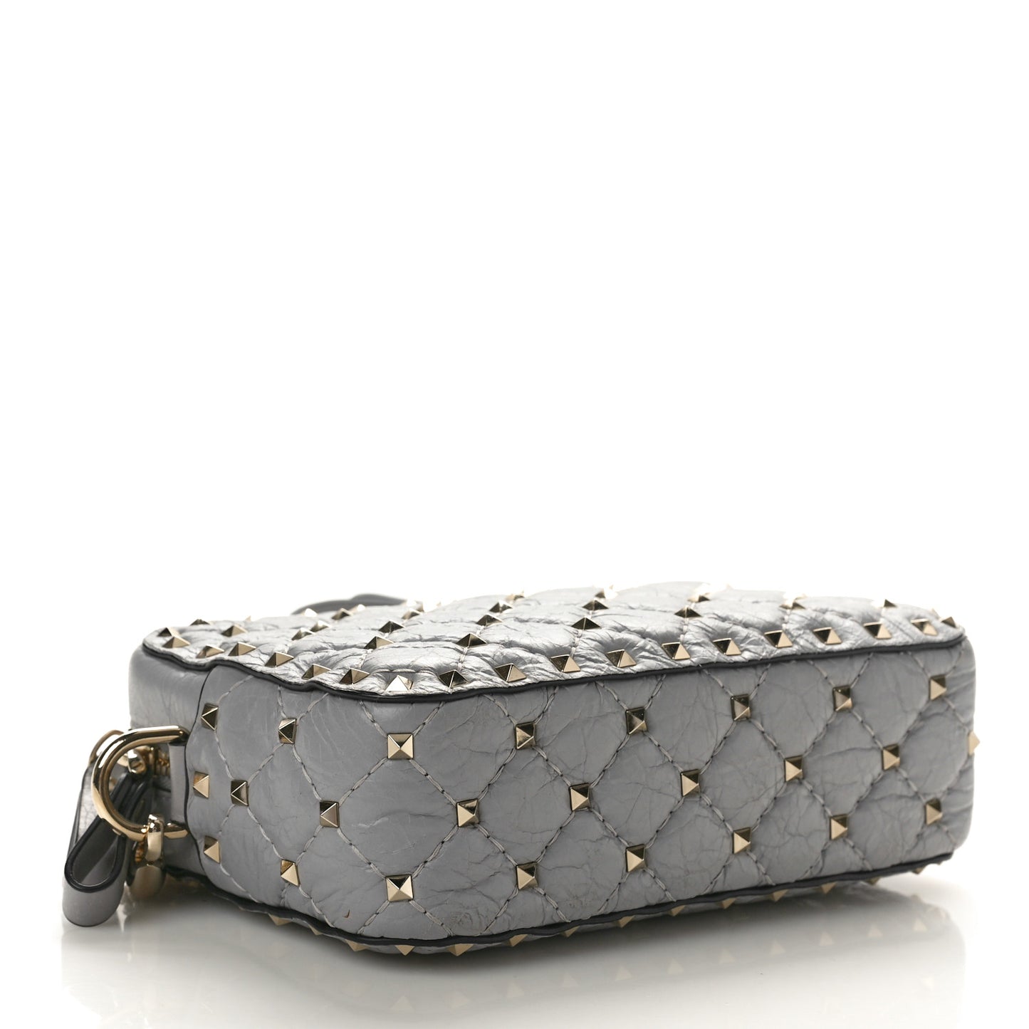 Craquele Nappa Rockstud Spike Camera Crossbody Bag Pastel Grey