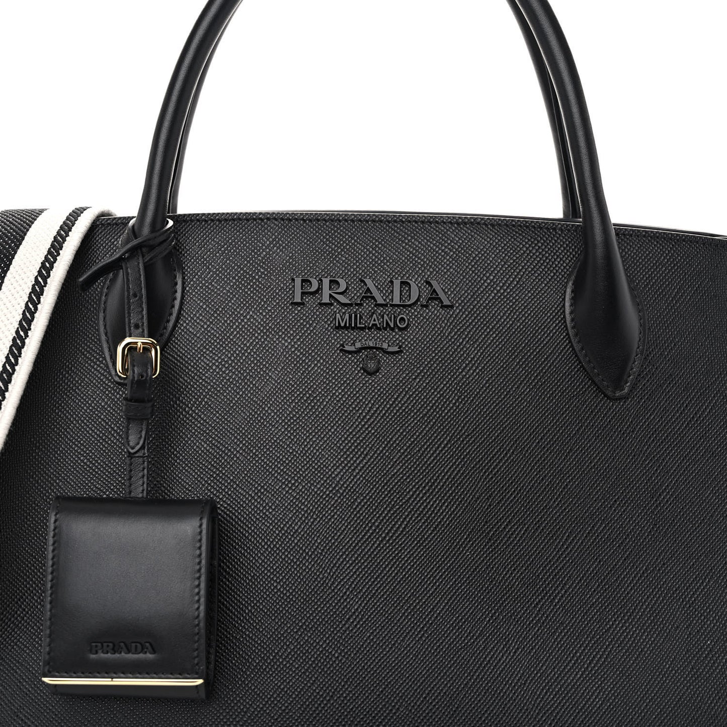 Saffiano Cuir Calfskin Medium Monochrome Top Handle Tote Black