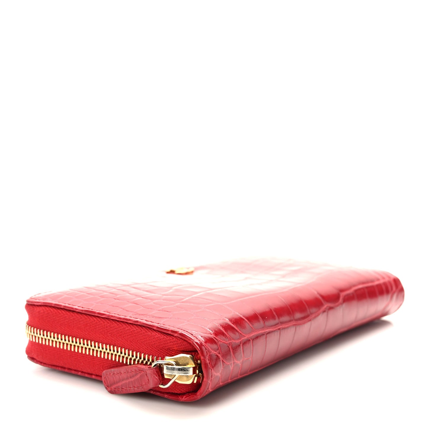 Alligator Large Gusset Zip Around Wallet Red