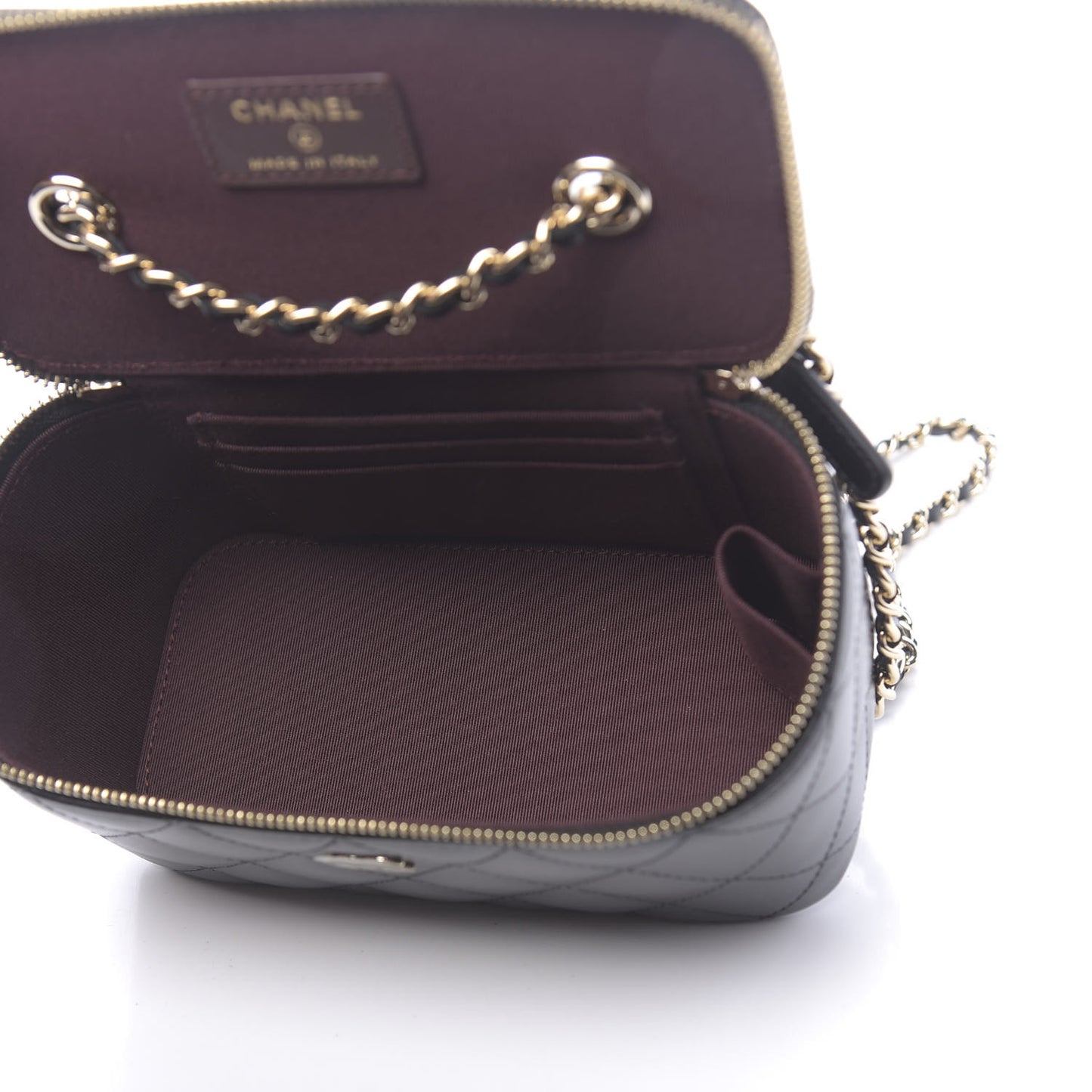 Lambskin Quilted Small Vanity Case With Chain Black