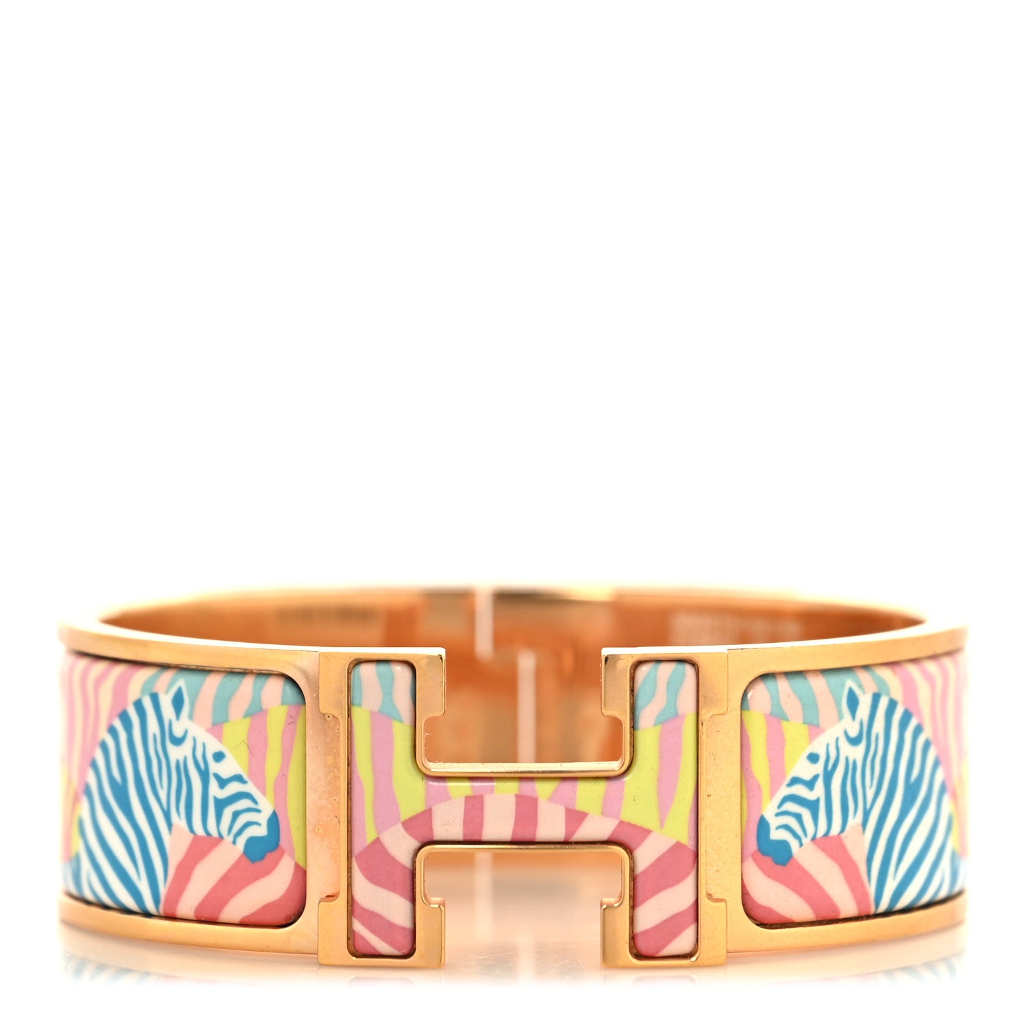 Hermes Enamel Wide Print Zebres De Tanzania Clic Clac H Bracelet