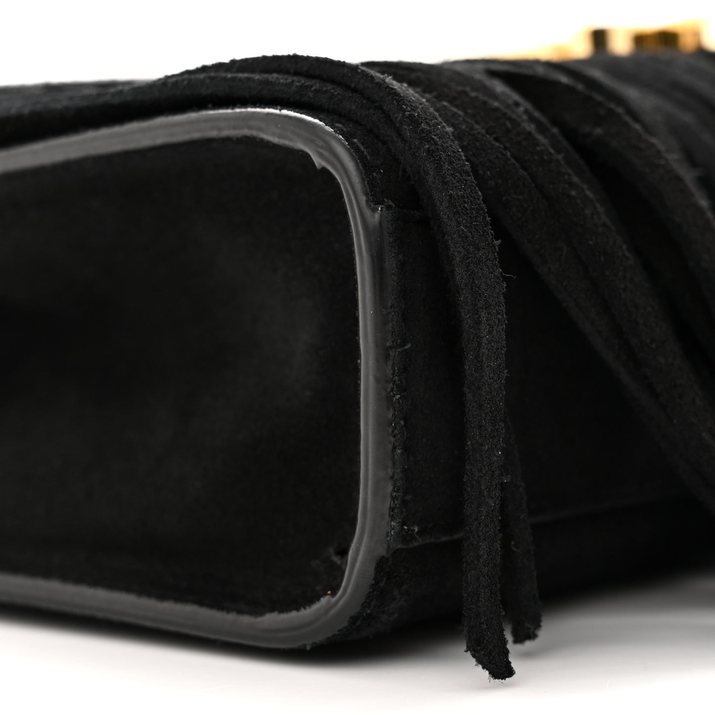 Suede Fringe Small Monogram Satchel Black