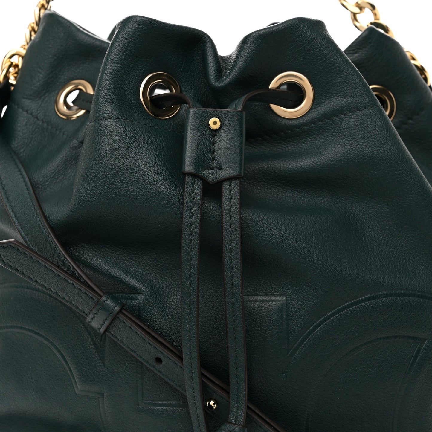 Calfskin Juno Bucket Bag Forest Green